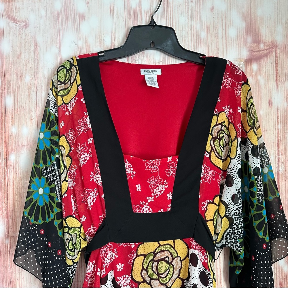 Vintage 90’s BISOU BISOU Maternity Kimono Sleeve Retro Floral Print Tunic Top - Picture 3 of 11